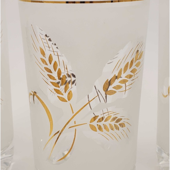 Vintage Italian Glasses Gold Wheat Motif Set of 6 - Picture 2 of 4